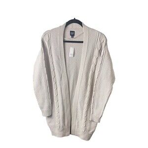 GAP   Cardigan Sweater Cream Chunky Cable Knit‎ Open Front  Cotton Blend XS